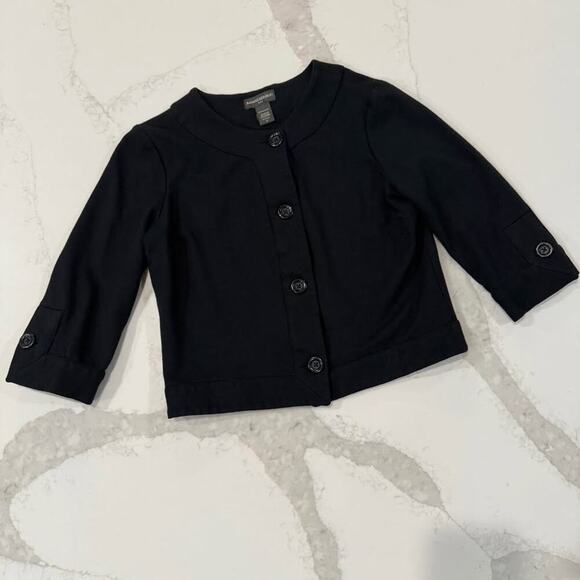 Banana Republic Sweaters - Banana Republic Crop Button Front Black Sweater Womens Medium Jacket 3/4 Sleeves
